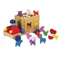 Spielba Holz Lastwagen mit Tieren und Sortierspiel